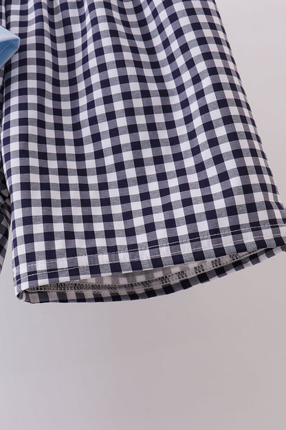 Blue sailboat embroidery gingham shorts set