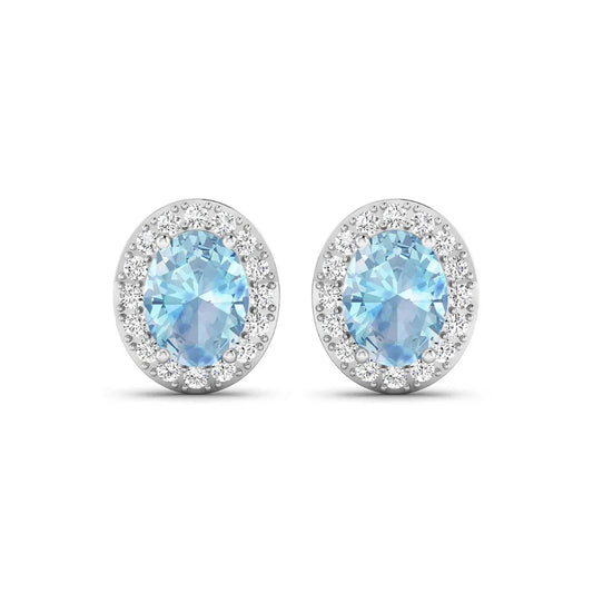 Genuine Aquamarine and Diamond Studs Earrings