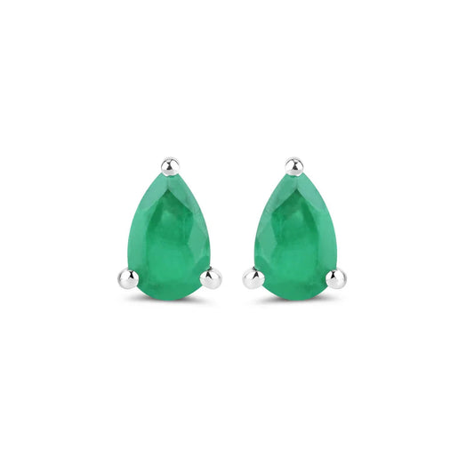 0.70 Ct Pear Green Zambian Emerald Prong 10K Stud Earrings