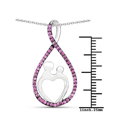 0.50 Ct Round Pink Lab Grown Ruby Prong Silver Mom Heart Pendant Necklace