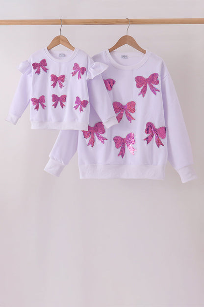 White Bow Sequin Mom & Me Sweatshirt