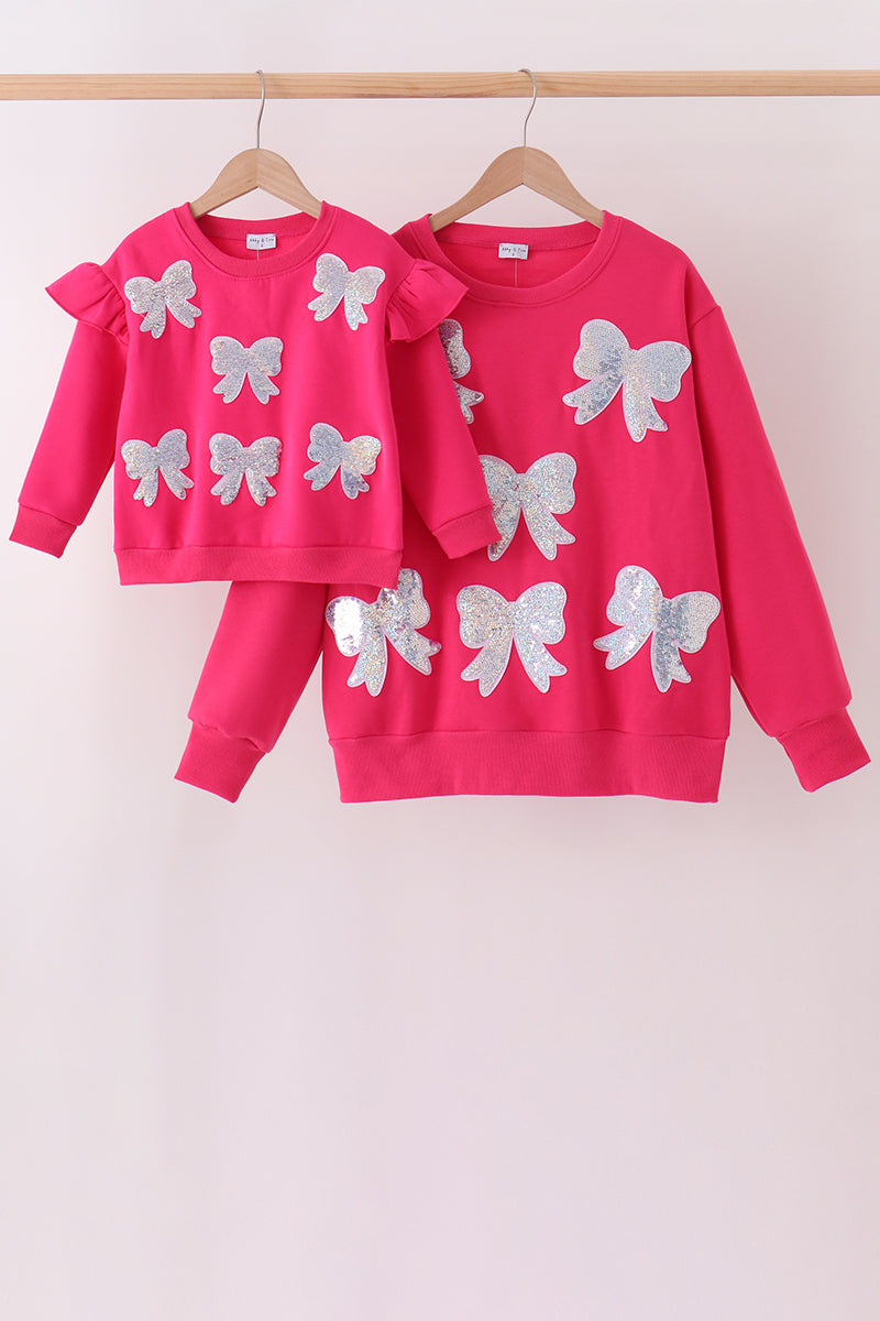 Magenta Bow Sequin Mom & Me Sweatshirt