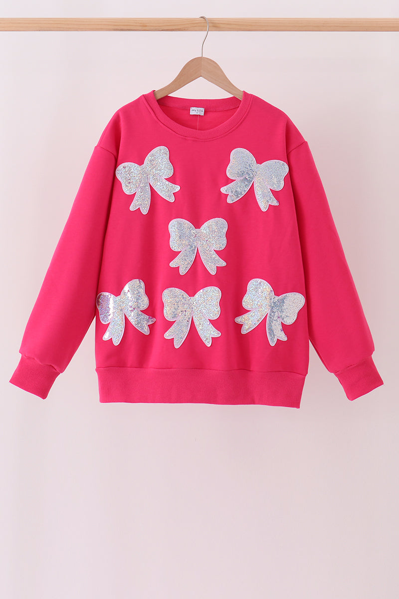 Magenta Bow Sequin Mom & Me Sweatshirt