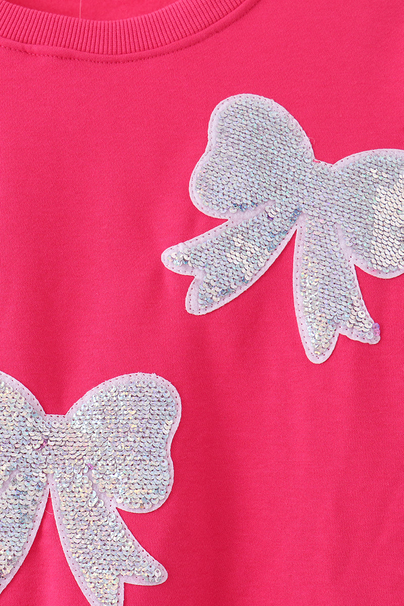 Magenta Bow Sequin Mom & Me Sweatshirt