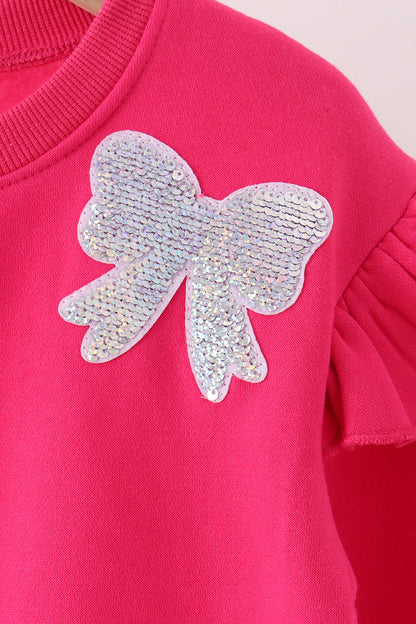 Magenta Bow Sequin Mom & Me Sweatshirt