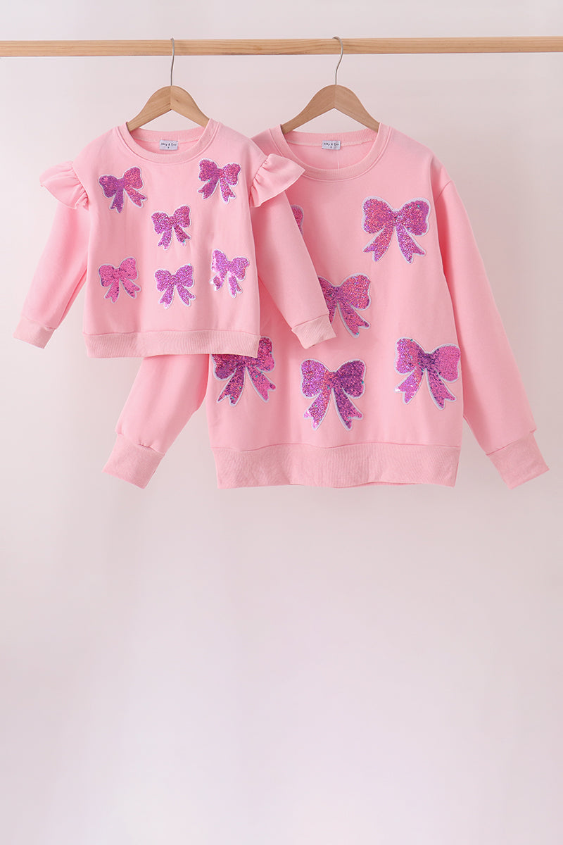 Pink Bow Sequin Mom & Me Sweatshirt