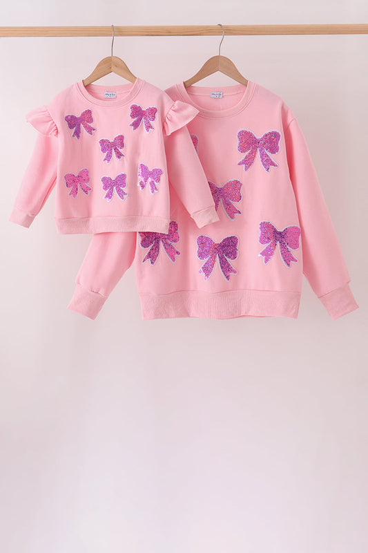 Pink Bow Sequin Mom & Me Sweatshirt