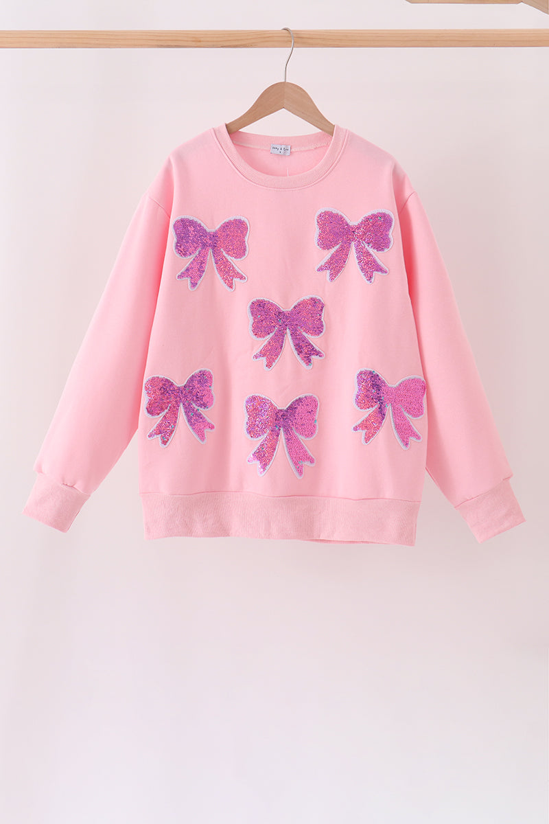 Pink Bow Sequin Mom & Me Sweatshirt