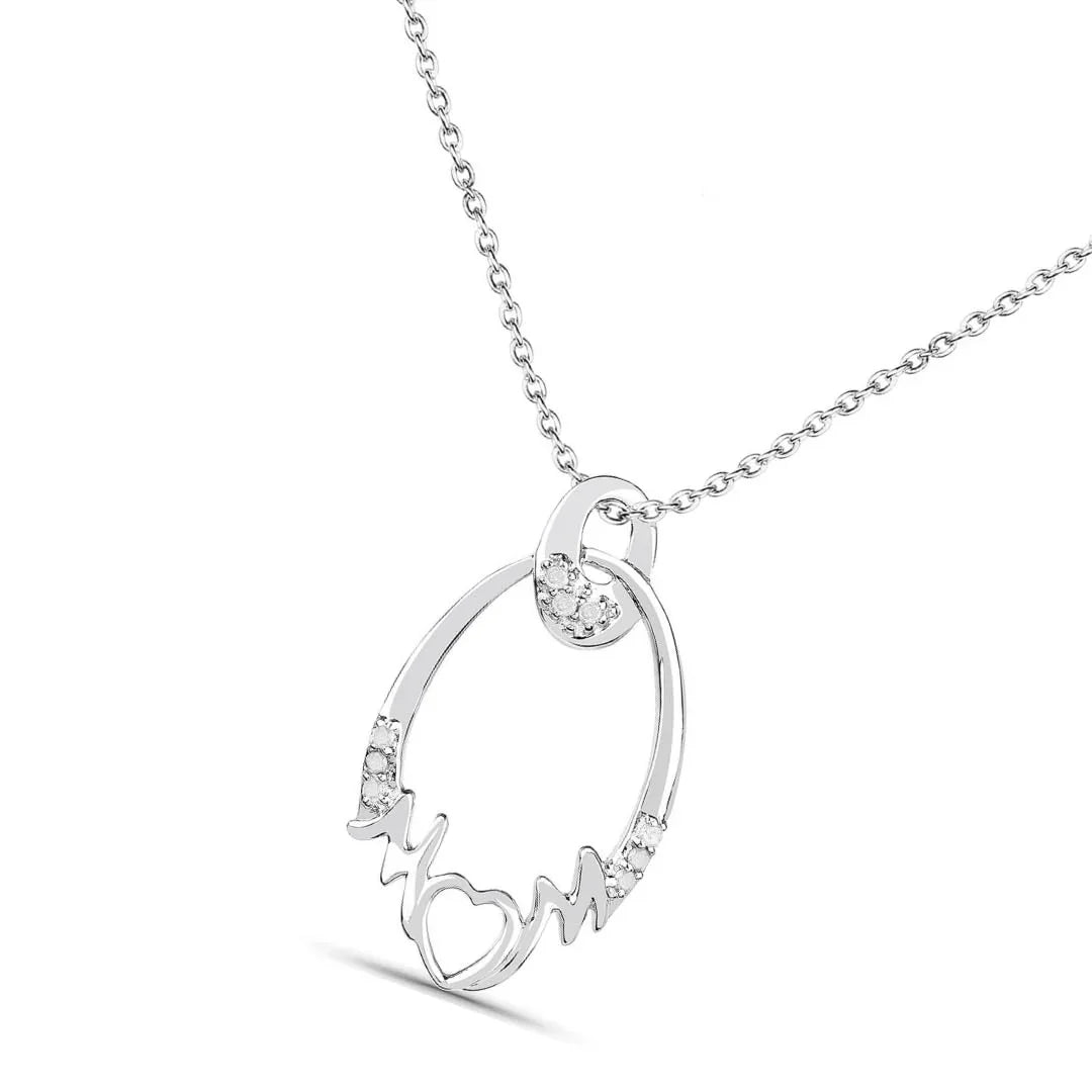 Round White Diamond Prong Silver Heart Pendant Necklace