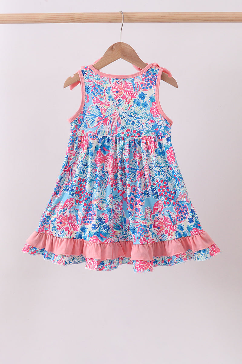 pink tropical print dress Tropical Forest Halter Embellished Printed Dress - Pink