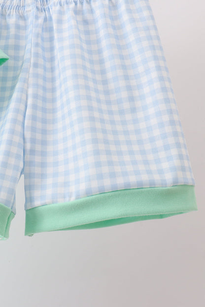Mint Crayon Applique Gingham Shorts Set