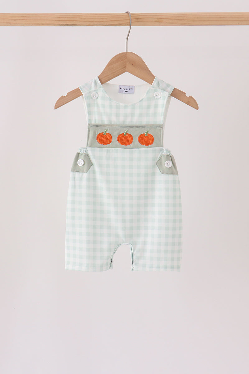 Sage Pumpkin Embroidery Gingham Jon Jon