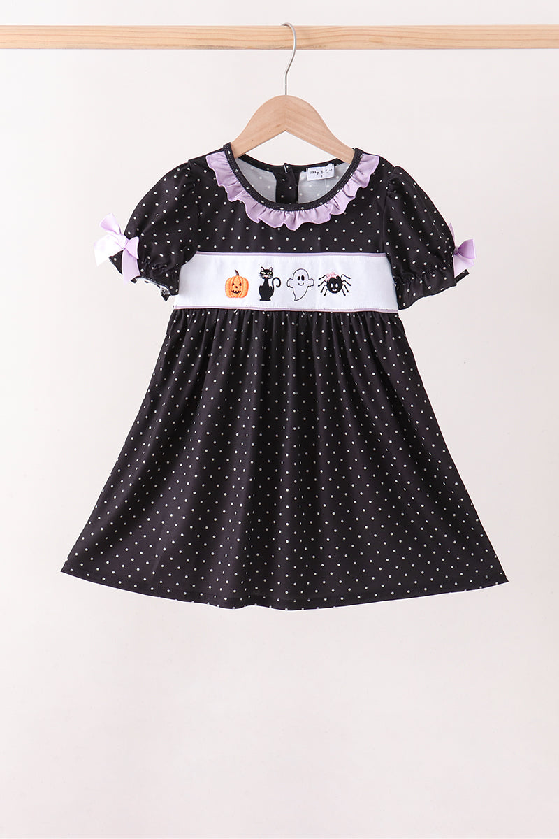 Black Ghost Spider Embroidery Ruffle Dress