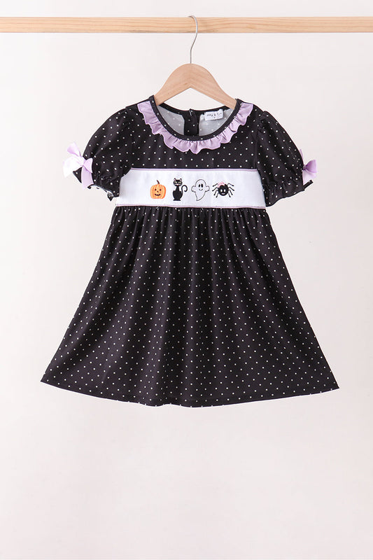 Black Ghost Spider Embroidery Ruffle Dress