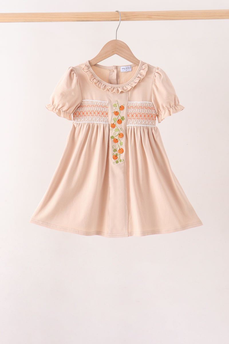 Khaki Pumpkin Smocked Bloomer Dress