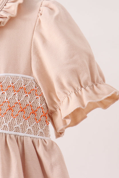 Khaki Pumpkin Smocked Bloomer Dress