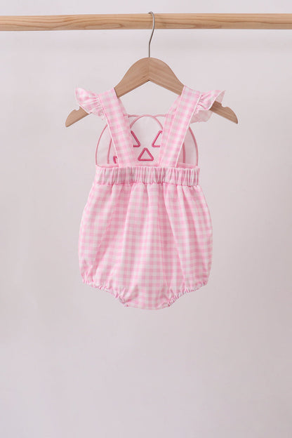 Pink Jack-O-Lantern  Applique Ruffle Gingham Bubble