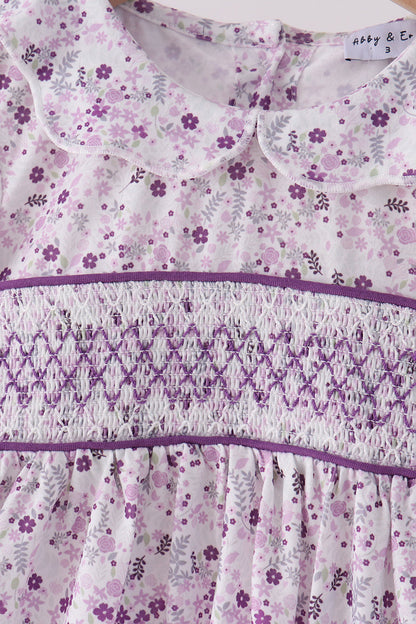 Purple Floral Smocked Pants Set