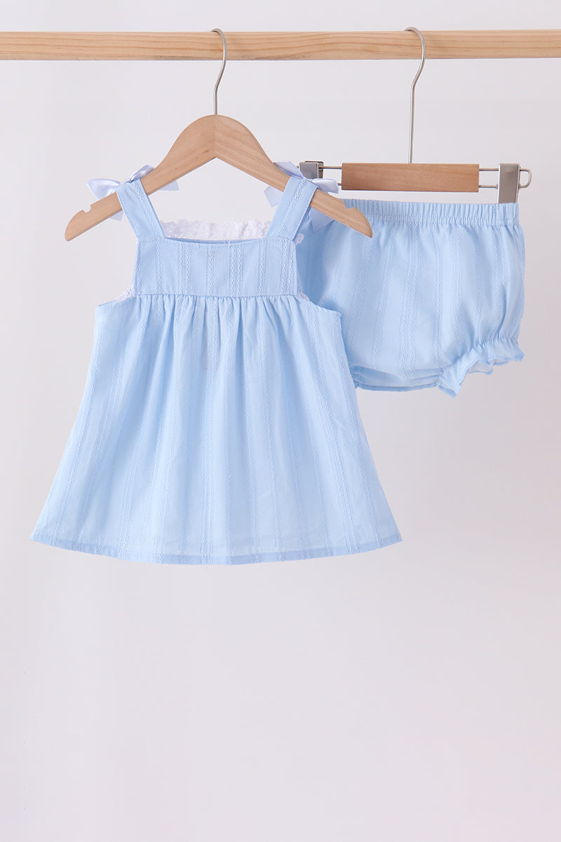 Blue Floral Smocked Lace Bloomer Set