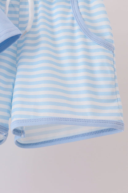 Blue Football Applique Shorts Set