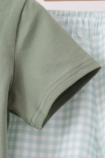 Sage Pumpkin Embroidery Gingham Shorts Set