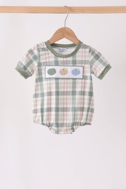 Green Pumpkin Embroidery Plaid Bubble
