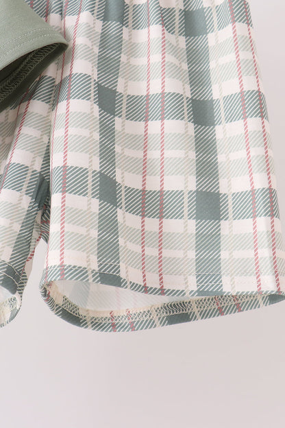 Green Pumpkin Embroidery Plaid Shorts Set