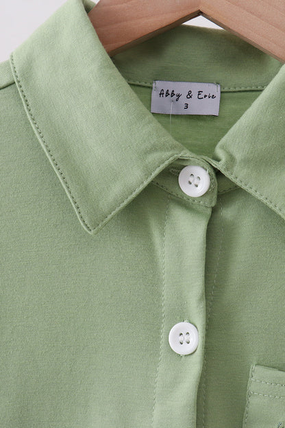 Sage Pumpkin Embroidered Button Down Shirt