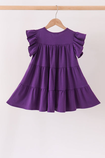 Purple Ghost Pumpkin Sequin Ruffle Dress