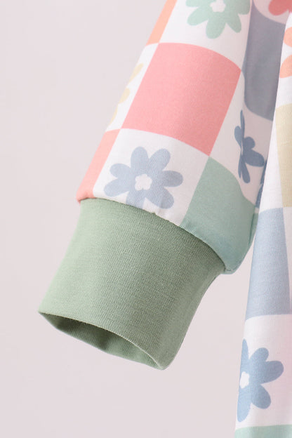 Pastel Daisy Checkerboard Hoodie Bubble