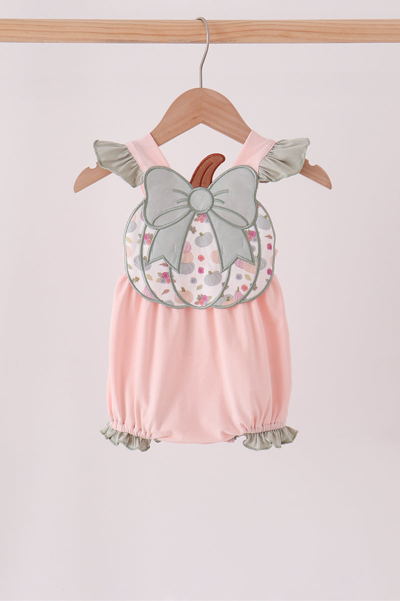 Pink Pumpkin Bow Appliqué Ruffle Bubble