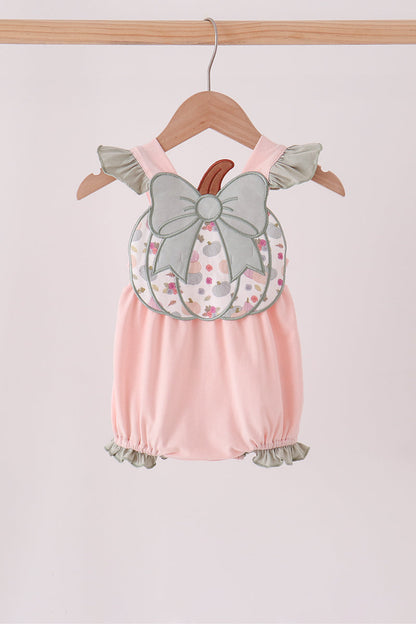 Pink Pumpkin Bow Appliqué Ruffle Bubble