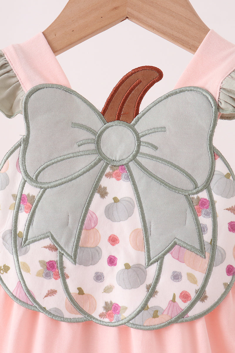 Pink Pumpkin Bow Appliqué Ruffle Bubble