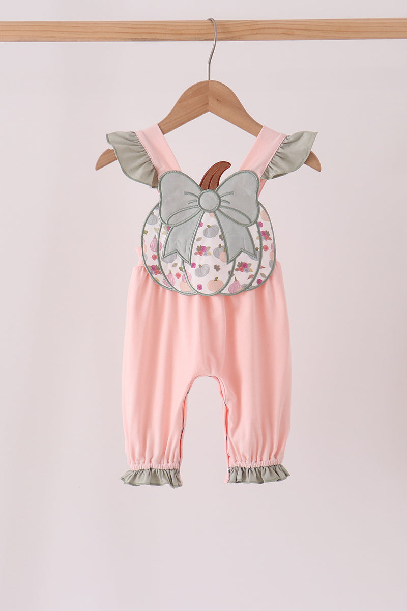 Pink Pumpkin Bow Appliqué Ruffle Romper