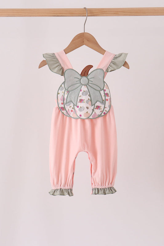 Pink Pumpkin Bow Appliqué Ruffle Romper