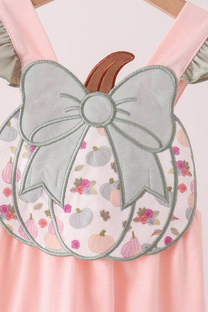 Pink Pumpkin Bow Appliqué Ruffle Romper