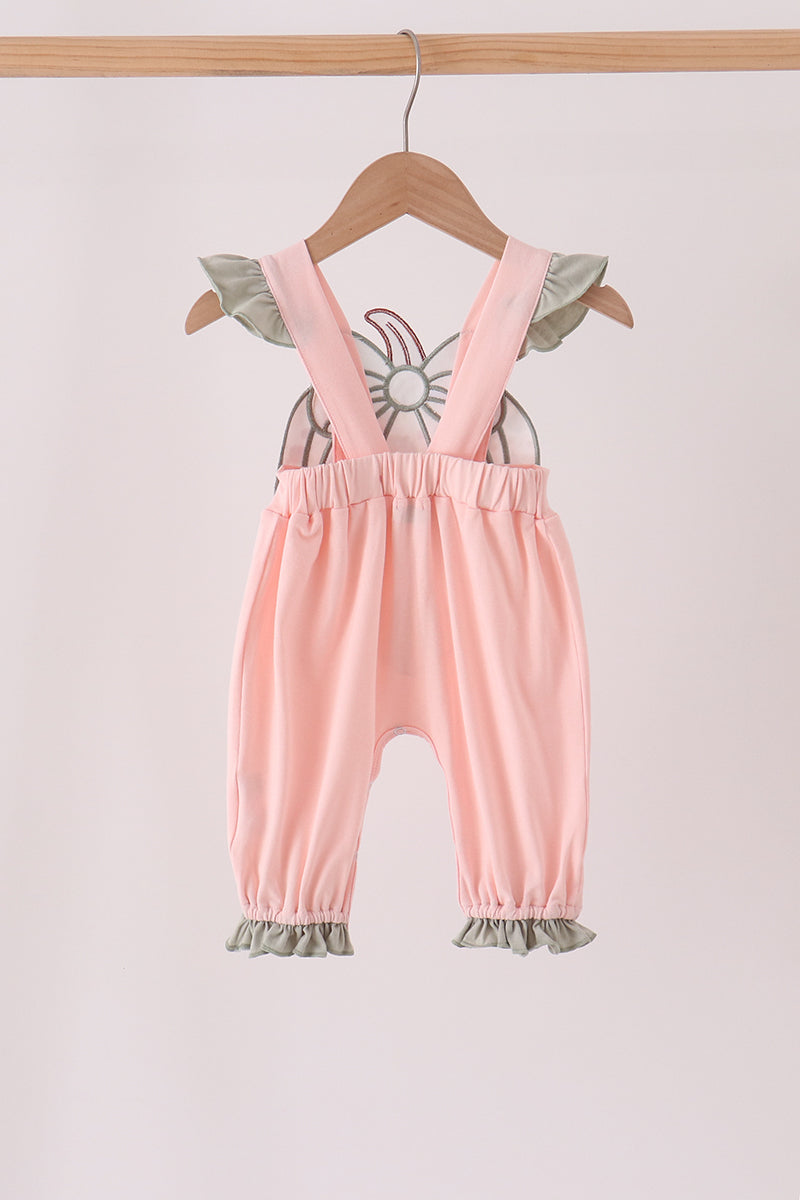 Pink Pumpkin Bow Appliqué Ruffle Romper