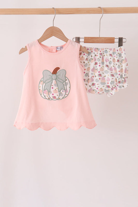 Pink Pumpkin Bow Appliqué Bloomer Set