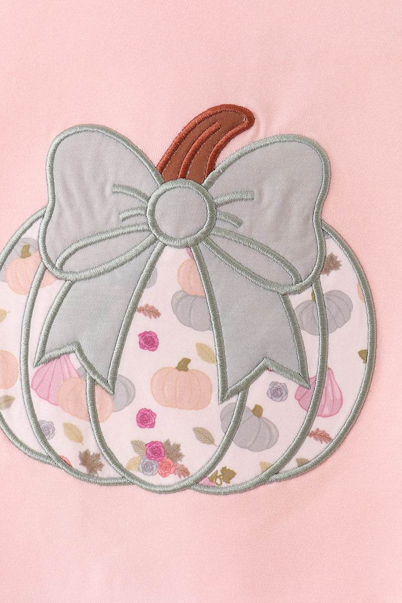 Pink Pumpkin Bow Appliqué Bloomer Set