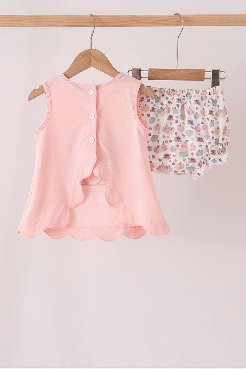 Pink Pumpkin Bow Appliqué Bloomer Set