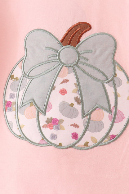 Pink Pumpkin Bow Appliqué Ruffle Pants Set