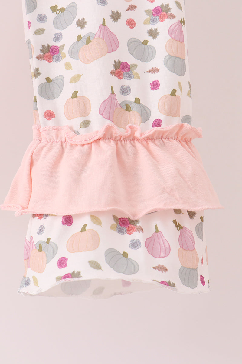 Pink Pumpkin Bow Appliqué Ruffle Pants Set