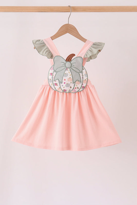 Pink Pumpkin Bow Appliqué Ruffle Dress