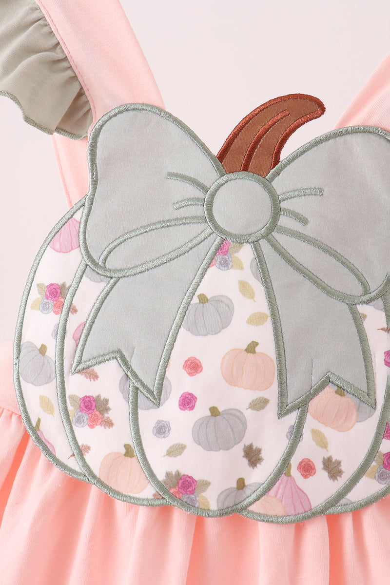 Pink Pumpkin Bow Appliqué Ruffle Dress
