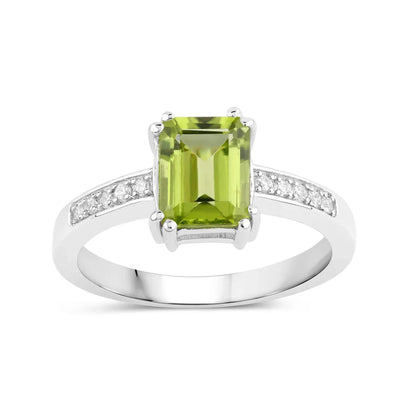 1.60 Ct Octagon Green Peridot and Lab Diamond Prong Silver Pave Bridge Ring