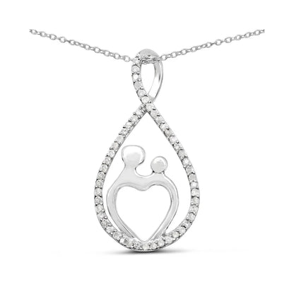 0.34 Ct Round White Diamond Prong Silver Mom Heart Pendant Necklace