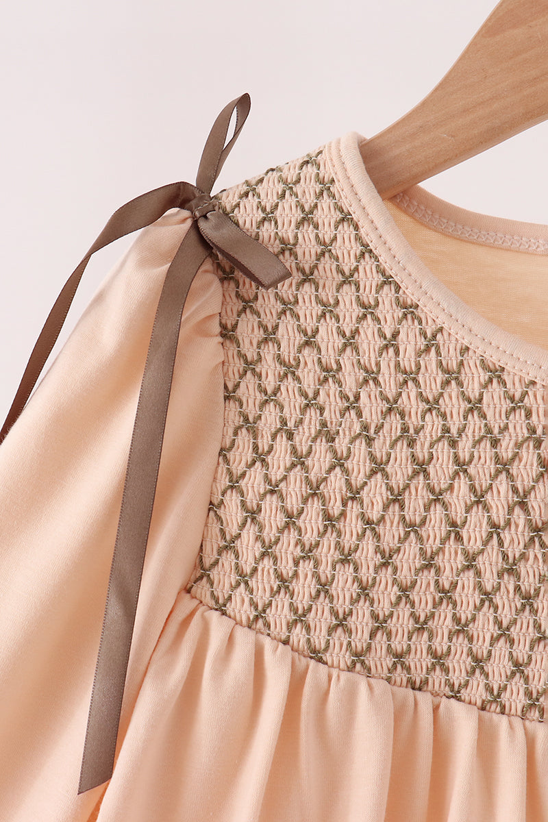 Khaki Floral Smocked Dress