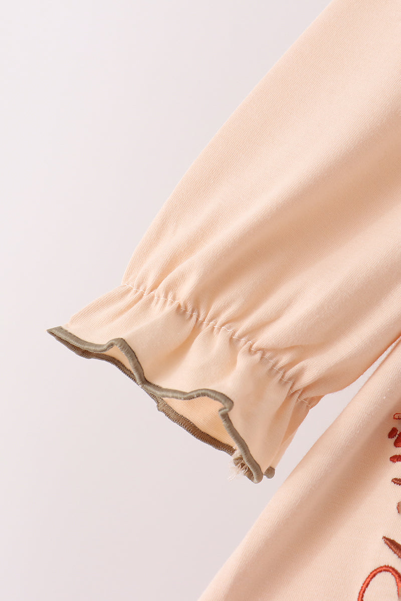 Khaki Floral Smocked Ruffle Pants Set
