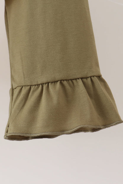 Khaki Floral Smocked Ruffle Pants Set
