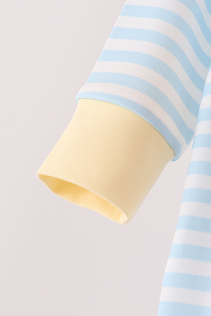 Blue Airplane Embroidery Stripe Romper